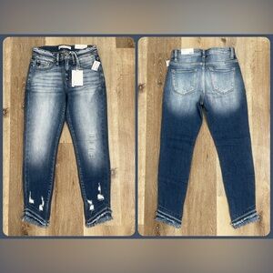 Kancan Mid-rise Double Fringe Hem Ankle Skinny Jeans 26x26